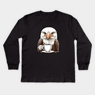 Eagle Drinks Coffee Kids Long Sleeve T-Shirt